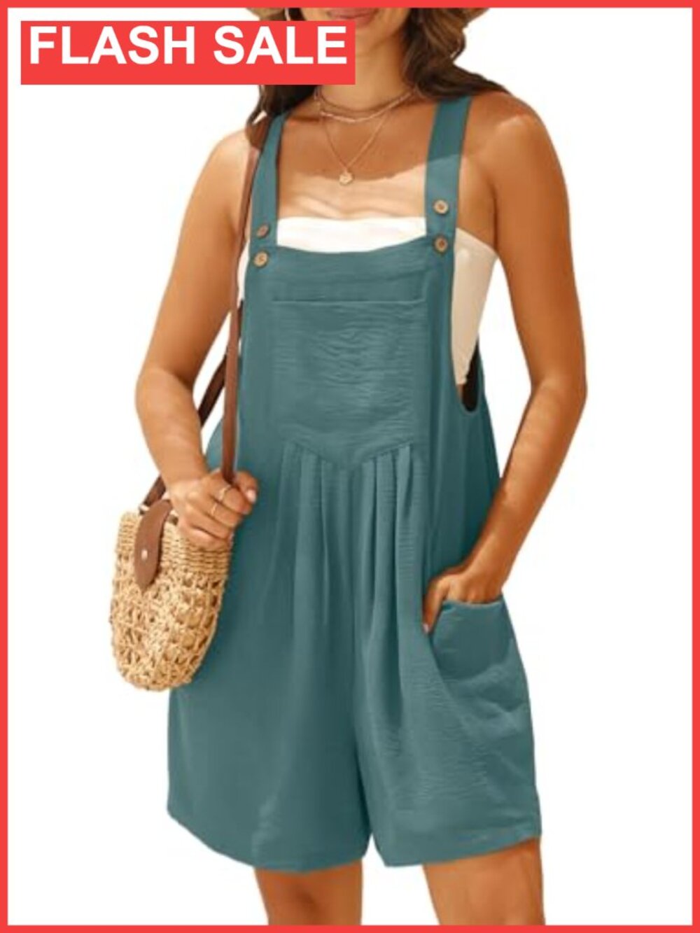 Women's Summer Overalls Sleeveless Romper Short Jumpsuit with Adjustable Straps